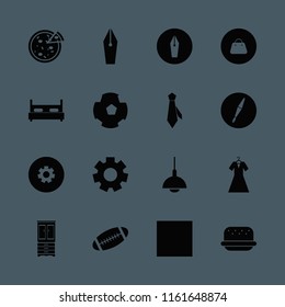 classic vector icons set. with double bed, handbag, rugby ball and burger in set