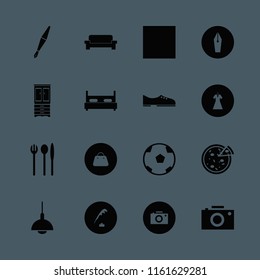 classic vector icons set. with evening dress, soccer ball, double bed and cupboard in set
