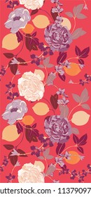Classic Vector Lemon Peony Seamless Pattern