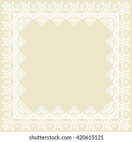 Classic vector light square frame with arabesques and orient elements. Abstract fine ornament with place for text