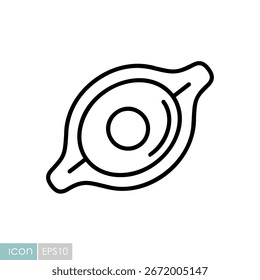 A classic vector line icon of a traditional Georgian Khachapuri bread, often filled with cheese and egg. Perfect for restaurant menus and ethnic cuisine designs.