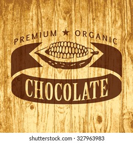 classic vector logo pattern of premium handiwork chocolate seal on new wood background that build a difference in your new design beverage cocoa tan classic scenery work product brown bean bar black c