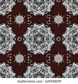 Classic vector ornamental pattern. Floral ornament brocade textile pattern, glass, with floral pattern on brown background with white elements.