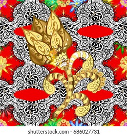 Classic vector pattern. Pattern on red background with white elements. Traditional orient ornament. Classic vintage background.