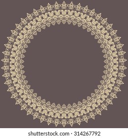 Classic vector round frame with golden arabesques and orient elements. Abstract fine ornament