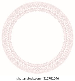Classic vector round frame with pink arabesques and orient elements. Abstract fine ornament