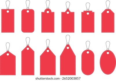 Tag de venda de vetor clássico conjunto com costurar contorno e cordas em várias formas para o preço e design de etiqueta do produto