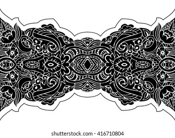 Classic vector seamless border. Zentangle style. Floral design. Aztec art. Indian pattern