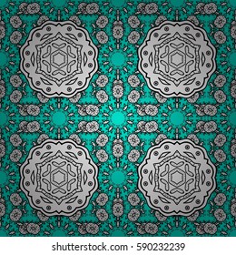 Classic vector seamless pattern. Floral ornament brocade textile pattern, glass, with floral pattern on blue background with white elements.