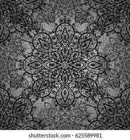 Classic vector seamless pattern. Floral ornament brocade textile pattern, glass, with floral pattern on gray background with white elements.