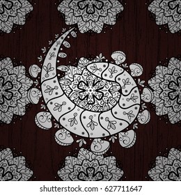 Classic vector seamless pattern. Floral ornament brocade textile pattern, glass, with floral pattern on brown background with white elements.