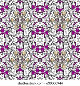 Classic vector seamless pattern. Floral ornament brocade textile pattern, glass, with floral pattern on magenta background with white elements.
