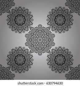 Classic vector seamless pattern. Floral ornament brocade textile pattern, glass, with floral pattern on gray background with dim elements.