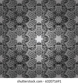 Classic vector seamless pattern. Floral ornament brocade textile pattern, glass, with floral pattern on gray background with dim elements.