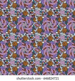 Classic vector seamless pattern. Floral ornament brocade textile pattern, glass, with floral pattern on blue background with colorful elements.