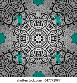 Classic vector seamless pattern. Floral ornament brocade textile pattern, glass, with floral pattern on blue background with white elements.