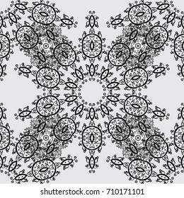 Classic vector seamless pattern. Floral ornament brocade textile pattern, glass, with floral pattern on gray background with dim elements.