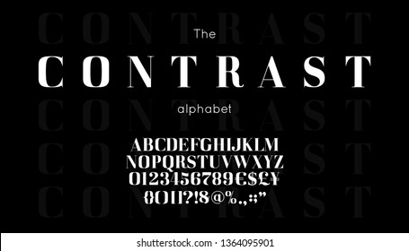 Classic vector serif font and alphabet. Vintage abc, elegant english letters and numbers