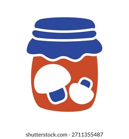 A classic vector silhouette of a jar filled with preserved mushrooms. This icon represents canning, homemade food, and the bounty of the forest. Ideal for culinary and organic-themed designs.