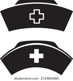 classic vector silhouette of a traditional nurse's cap with a small cross symbol. Retro medical icon.