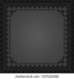 Classic vector square frame with arabesques and orient elements. Abstract ornament with place for text. Vintage dark pattern