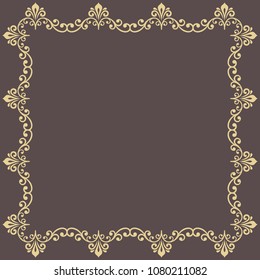 Classic vector square frame with arabesques and orient elements. Abstract golden ornament with place for text. Vintage pattern