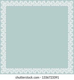 Classic vector square frame with arabesques and orient elements. Abstract ornament with place for text. Vintage light blue and white pattern