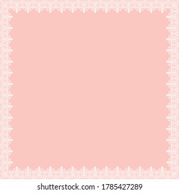 Classic vector square frame with arabesques and orient elements. Abstract pink and white ornament with place for text. Vintage pattern