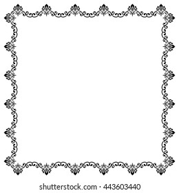 Classic vector square frame with arabesques and orient elements. Abstract fine ornament with place for text. Black and white colors