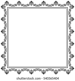 Classic vector square frame with arabesques and orient elements. Abstract ornament with place for text, Vintage black and white pattern.