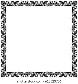 Classic vector square frame with arabesques and orient elements. Abstract ornament with place for text. Vintage black and white pattern
