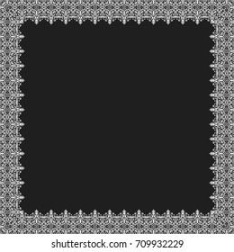 Classic vector square frame with arabesques and orient elements. Abstract ornament with place for text. Vintage black and white pattern