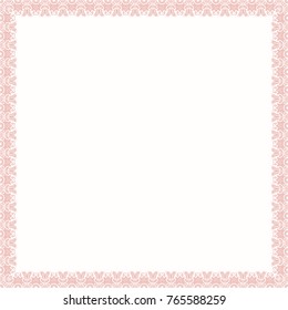 Classic vector square frame with arabesques and orient elements. Abstract ornament with place for text. Vintage pink pattern