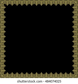 Classic vector square frame with golden arabesques and orient elements. Abstract fine ornament with place for text
