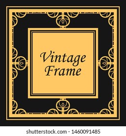 Classic vector square frame with ornate elements. Abstract modern art deco ornament with place for text. Vintage pattern