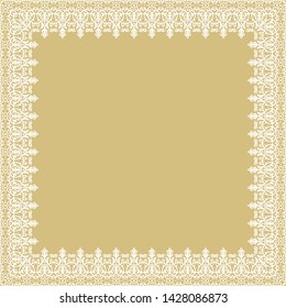 Classic vector square white frame with arabesques and orient elements. Abstract ornament with place for text. Vintage pattern