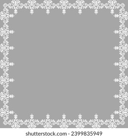 Klassische Vektorvintage graues weißes Quadrat mit Arabesken und orangefarbenen Elementen. Abstrakte Ornamente mit Platz für Text. Vintage-Muster