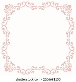 Classic vector vintage pink square frame with arabesques and orient elements. Abstract ornament with place for text. Vintage pattern