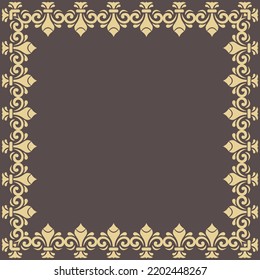 Classic vector vintage square frame with arabesques and orient elements. Abstract ornament with place for text. Vintage brown and yellow pattern