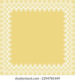 Classic vector vintage square frame with arabesques and orient elements. Abstract yellow and white ornament with place for text. Vintage pattern