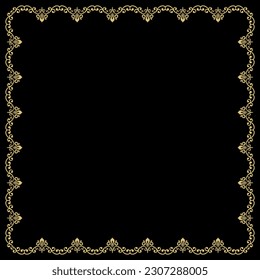 Marco cuadrado vectorial clásico con arabescos y elementos orientativos. Ornamento abstracto con lugar para texto. Patrón negro vintage y dorado