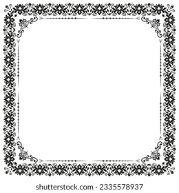 Classic vector vintage square frame with arabesques and orient elements. Abstract black and white ornament with place for text. Vintage pattern