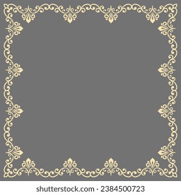 Classic vector vintage square frame with arabesques and orient elements. Abstract gray and golden ornament with place for text. Vintage pattern
