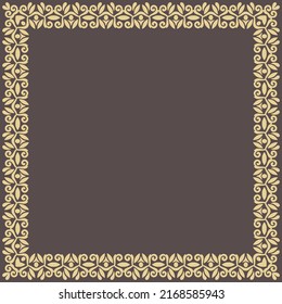 Classic vector vintage yellow square frame with arabesques and orient elements. Abstract ornament with place for text. Vintage pattern
