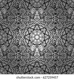 Classic vector white pattern. White pattern on blue background with white elements. Traditional orient ornament. Classic vintage background.