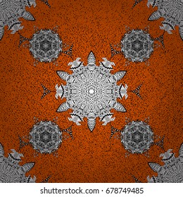 Classic vector white pattern. Pattern on orange background with white elements. Traditional orient ornament. Classic vintage background.