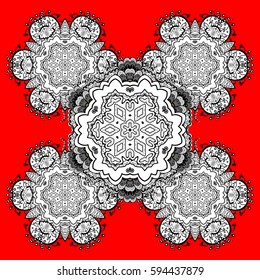 Classic vector white pattern. Traditional orient ornament. Classic vintage background. On red and white background with white elements and doodles.