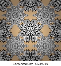Classic vector white seamless pattern. Traditional orient ornament. Classic vintage background. Seamless pattern on beige background with white elements.