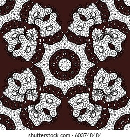 Classic vector white seamless pattern. Classic vintage background. Seamless pattern on brown background with white elements. Traditional orient ornament.