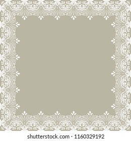 Classic vector white square frame with arabesques and orient elements. Abstract ornament with place for text. Vintage pattern